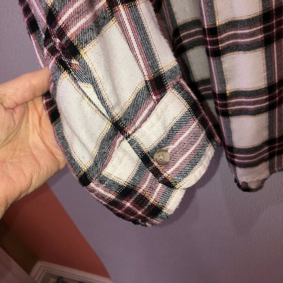 Terra & Sky Womens Plus Size 3X White Burgundy Plaid Long Sleeve Button Up Shirt - Picture 6 of 11